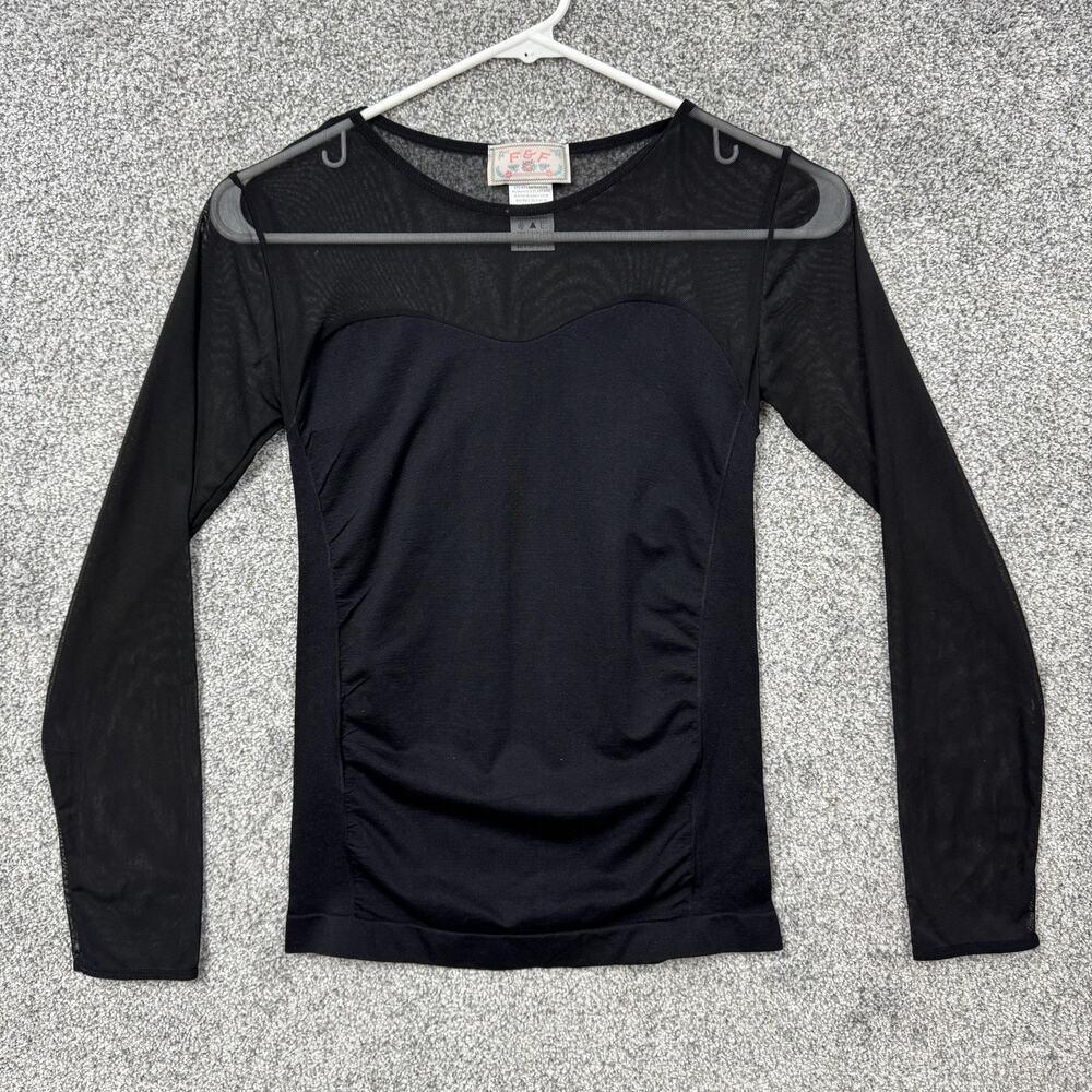 Vintage Y2K F&F Top One Size Black Sheer Mesh Layering Goth Vamp Femme Noir